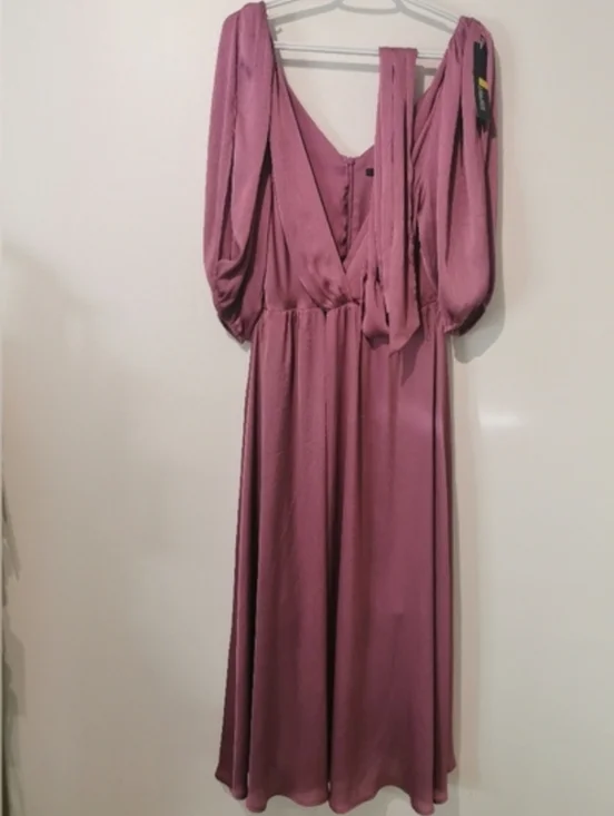 NWT Esprit Elegant Old Money Vibes Cold Shoulder Maxi Belted Dress S12 - Picture 5 of 13
